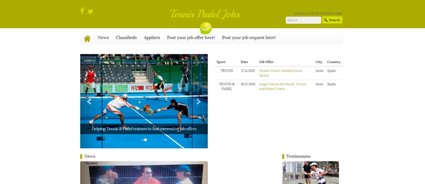 Portal de empleo para el mundo del tenis y el padel